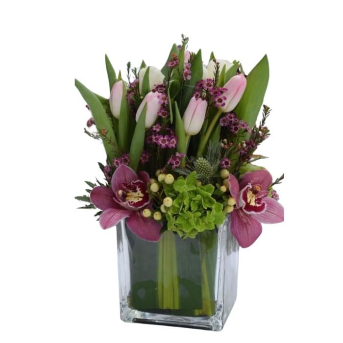 Luxury Mixed Flower Arrangement in Acrylic Glass Vase – Elegant Gift & Decor (Code 259)